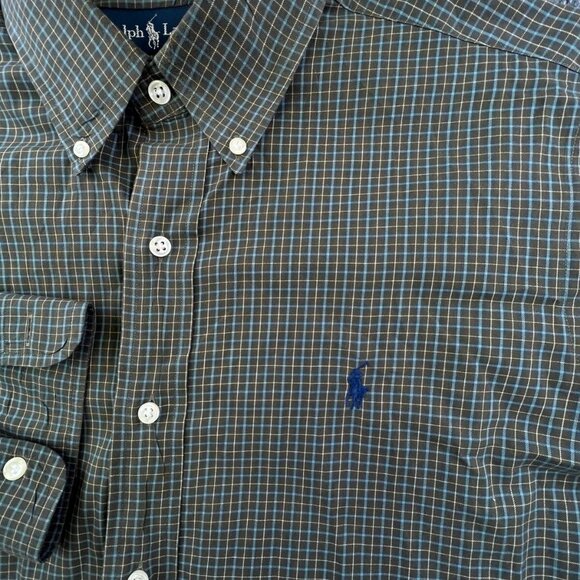 Ralph Lauren Button Up Shirt Adult Cotton Long Sleeve Medium Green Check Classic - Picture 7 of 11